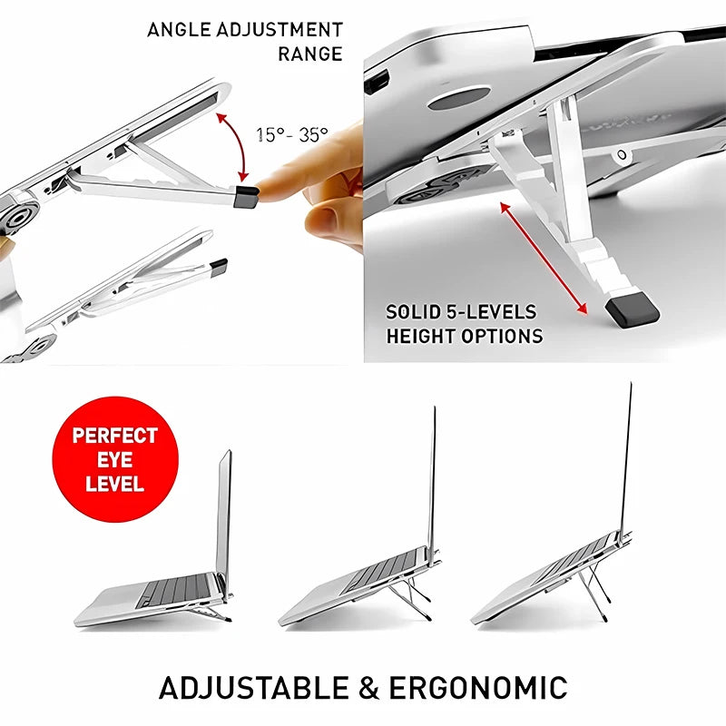 Adjustable Ergonomic Laptop Stand – Foldable, Portable & Sturdy Aluminum Design