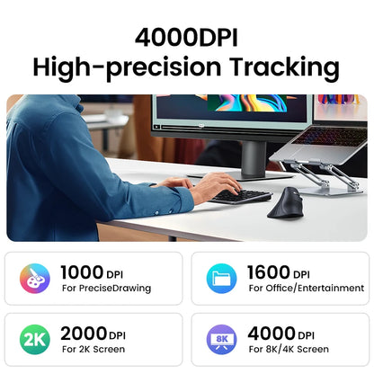 Wireless Ergonomic Vertical Mouse – Bluetooth 5.0 & 2.4G, 4000DPI, Silent Click