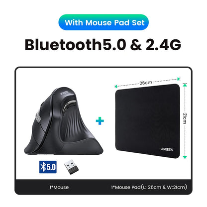 Wireless Ergonomic Vertical Mouse – Bluetooth 5.0 & 2.4G, 4000DPI, Silent Click