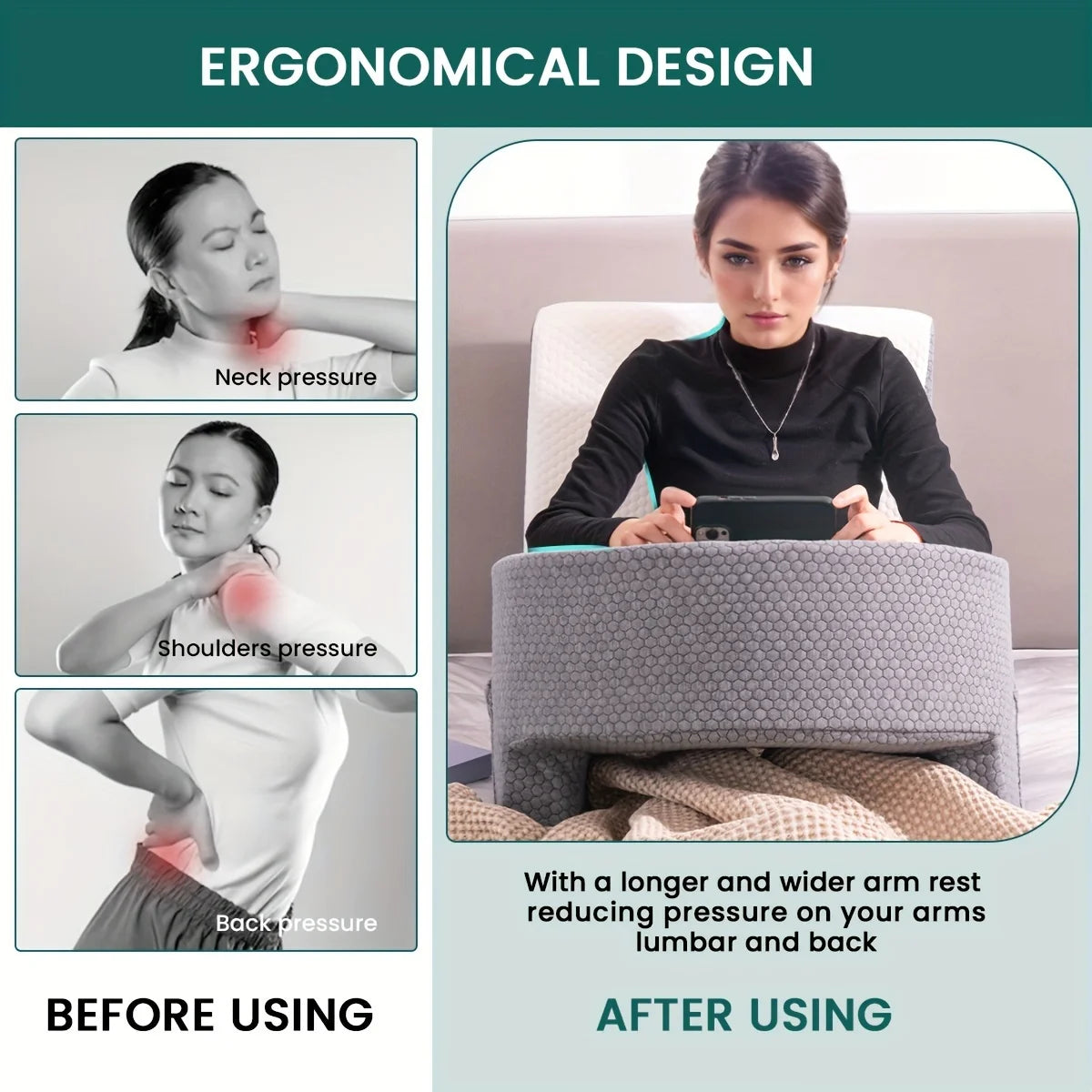 Soft Reading Pillow with Armrests – Ultimate Comfort for Gaming, Working & Lounging