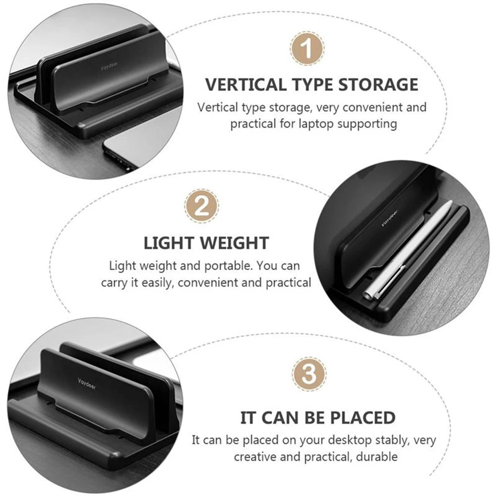Adjustable Vertical Laptop Stand. 3-in-1 Space-Saving Holder for Laptops, Tablets & Phones