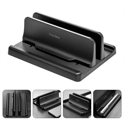 Adjustable Vertical Laptop Stand. 3-in-1 Space-Saving Holder for Laptops, Tablets & Phones