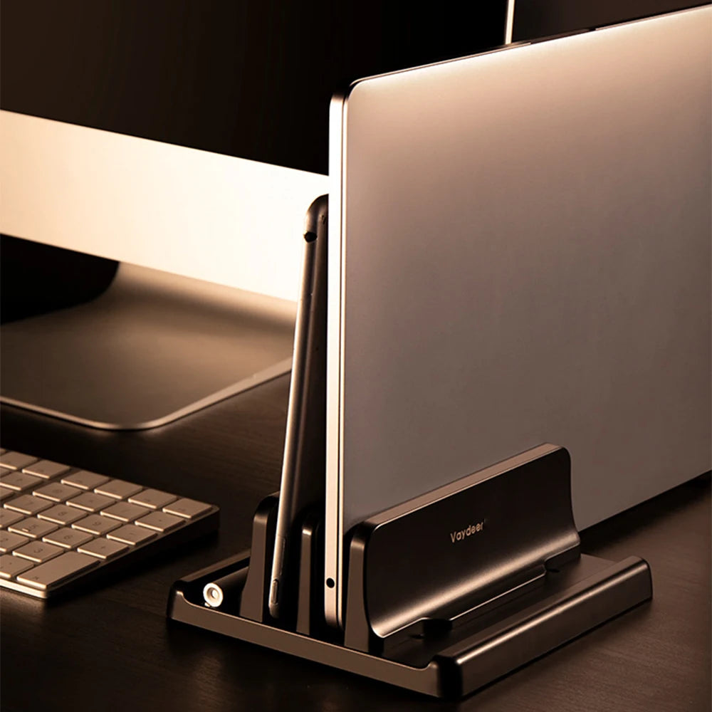 Adjustable Vertical Laptop Stand. 3-in-1 Space-Saving Holder for Laptops, Tablets & Phones